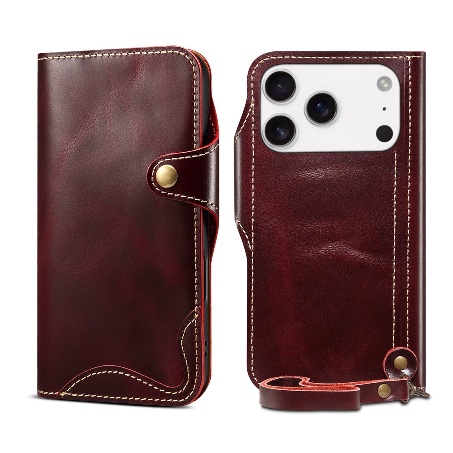 Capa flip de couro genuíno para iPhone