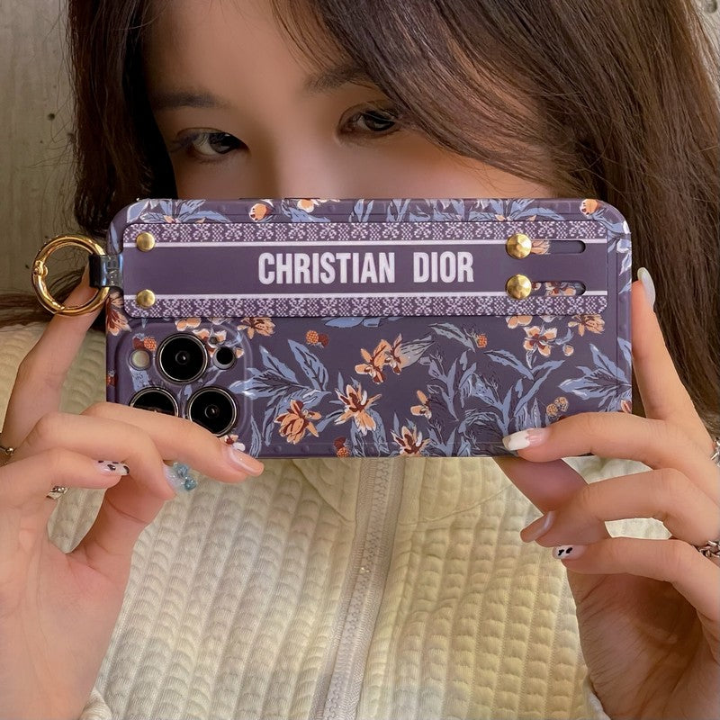 Capa para iPhone com pulseira branca fashion roxa &