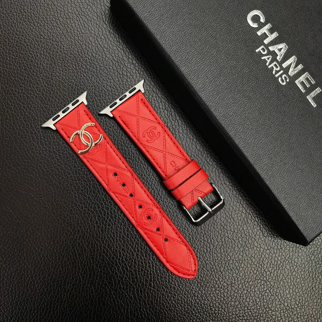 Correa de lujo para Apple Watch de cuero con monograma dorado en relieve 3D