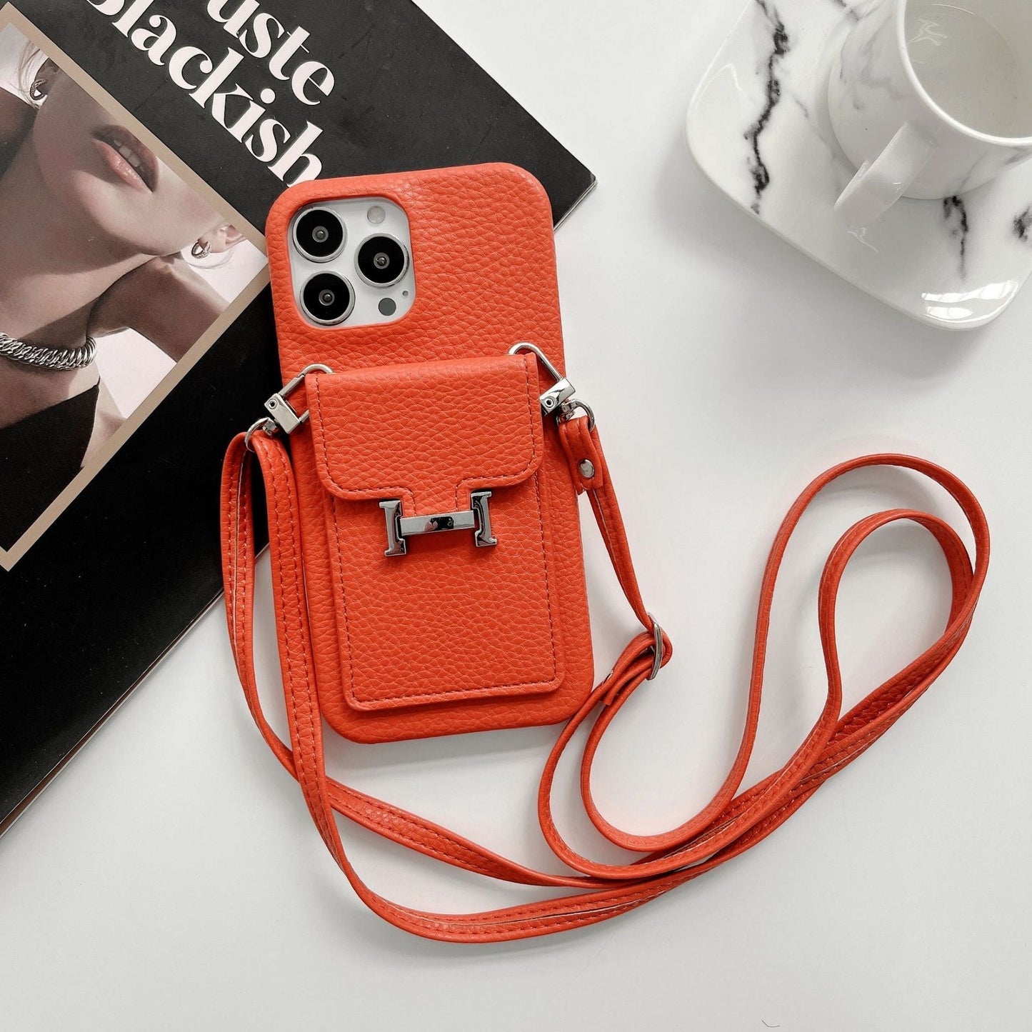 H Card Holder Leather Chain iPhone-deksel
