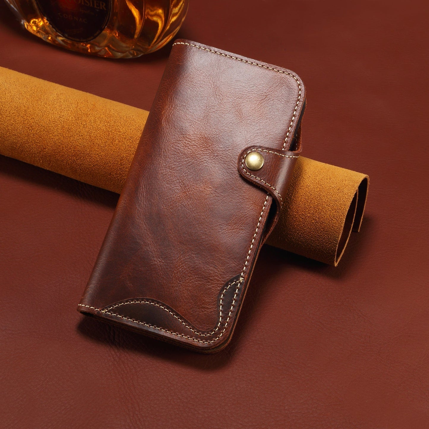 Capa flip de couro genuíno para iPhone