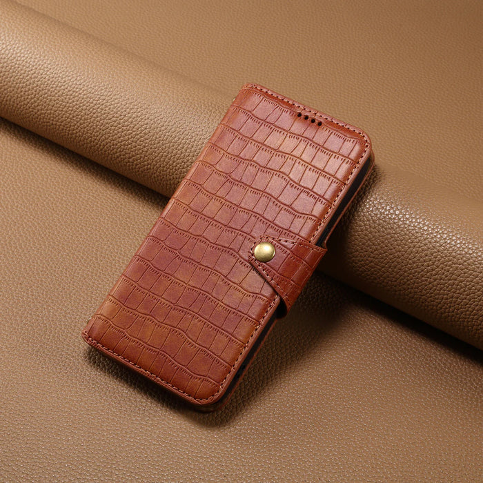 Capa para iPhone com estampa de jacaré com carteira e alça