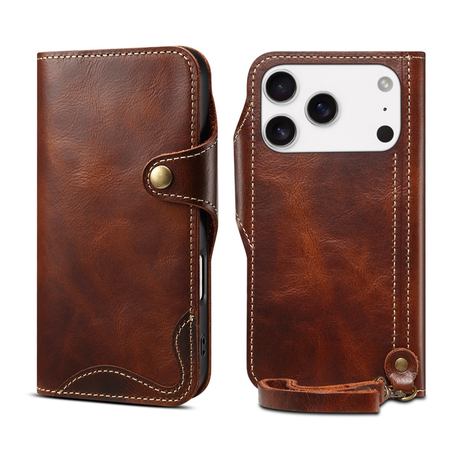 Capa flip de couro genuíno para iPhone