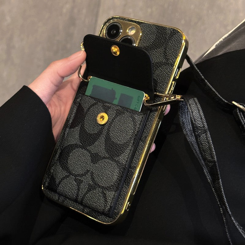 Bolsa de cartão clássica com corrente de couro para iPhone