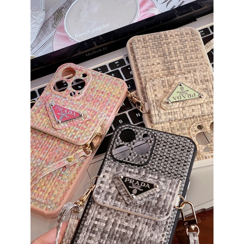 Bolsa de cartão luxuosa em tecido crossbody para iPhone