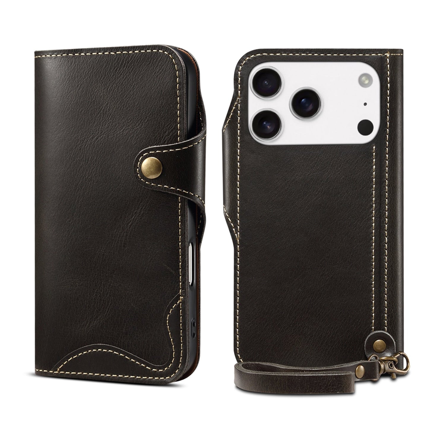 Capa flip de couro genuíno para iPhone