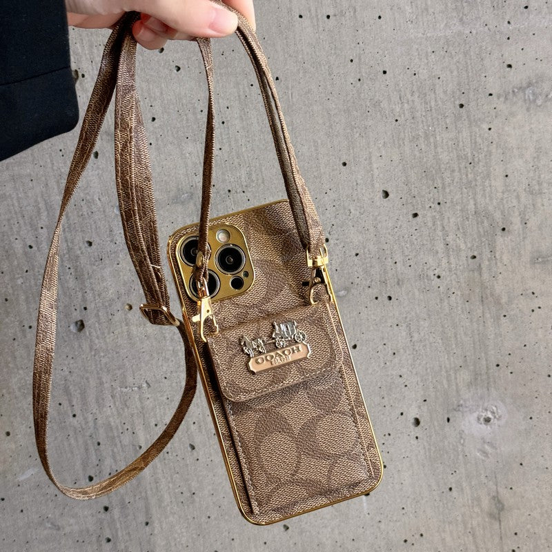 Bolsa de cartão clássica com corrente de couro para iPhone