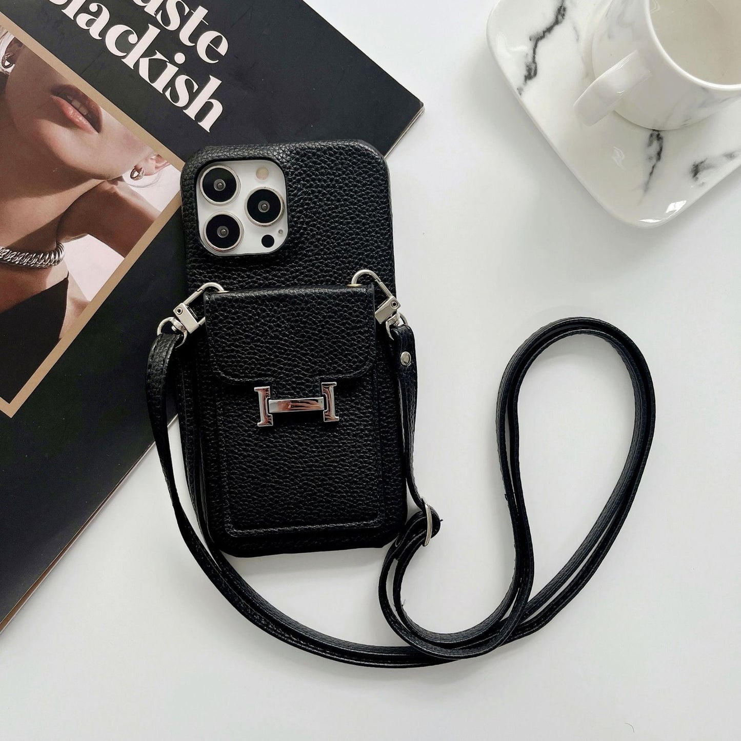 H Card Holder Leather Chain iPhone-deksel