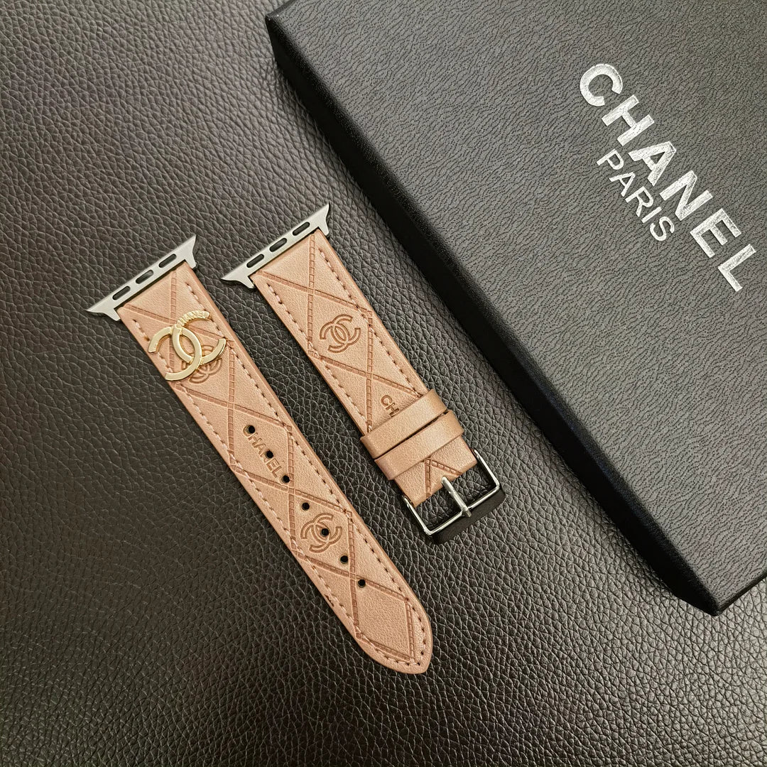 Correa de lujo para Apple Watch de cuero con monograma dorado en relieve 3D