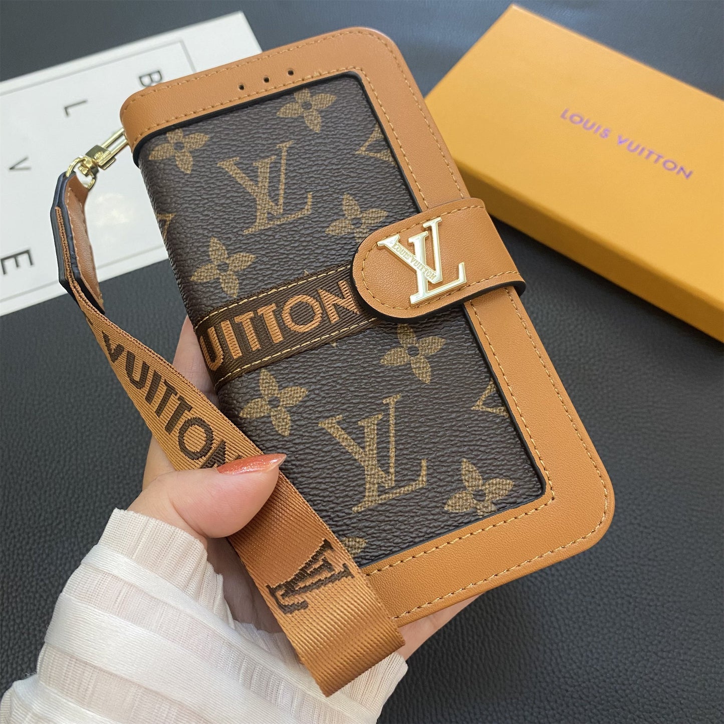 Premium lederen monogram canvas portemonnee kaarthouder hoesje Samsung Galaxy