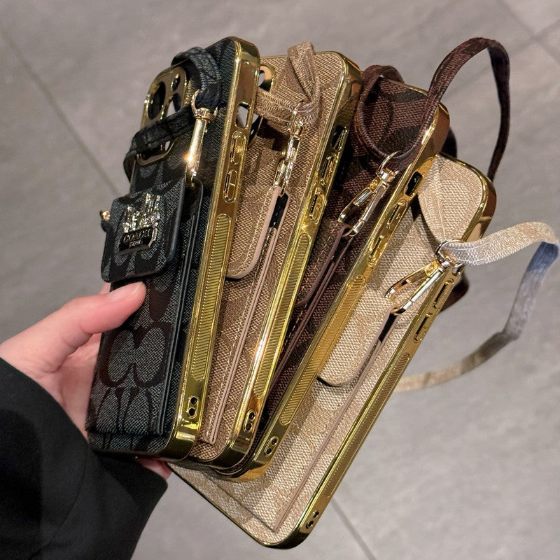 Bolsa de cartão clássica com corrente de couro para iPhone