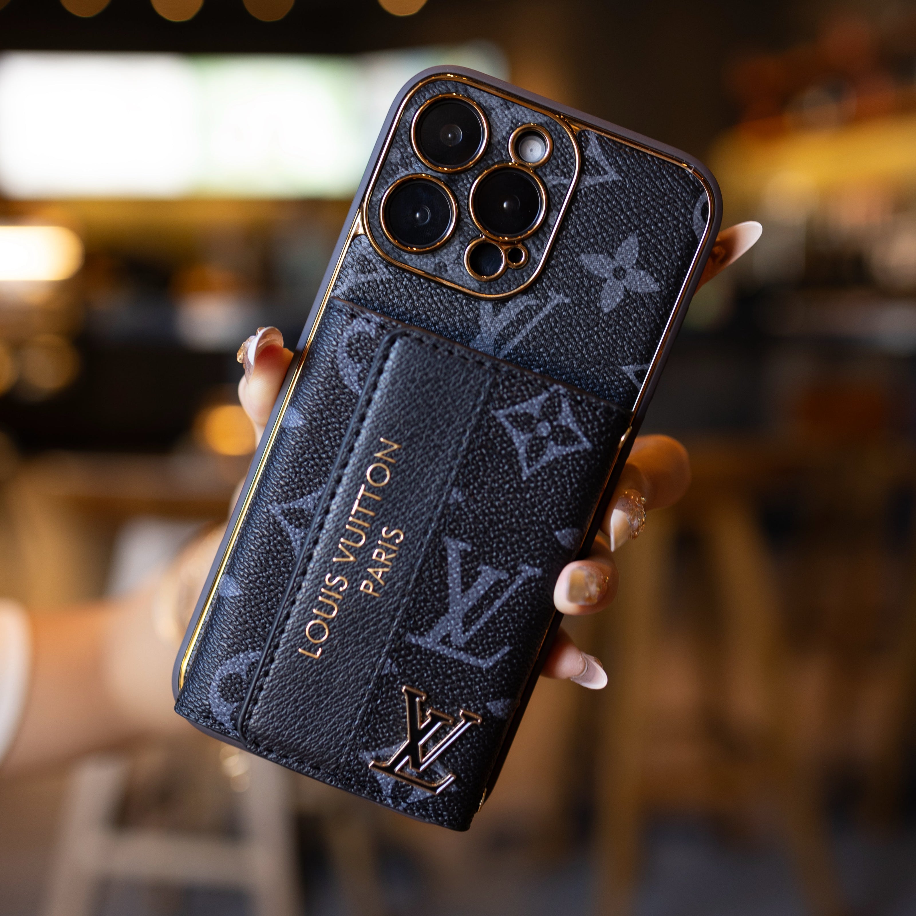 Luxury Advanced Leather iPhone Case with Card Holder & Strap