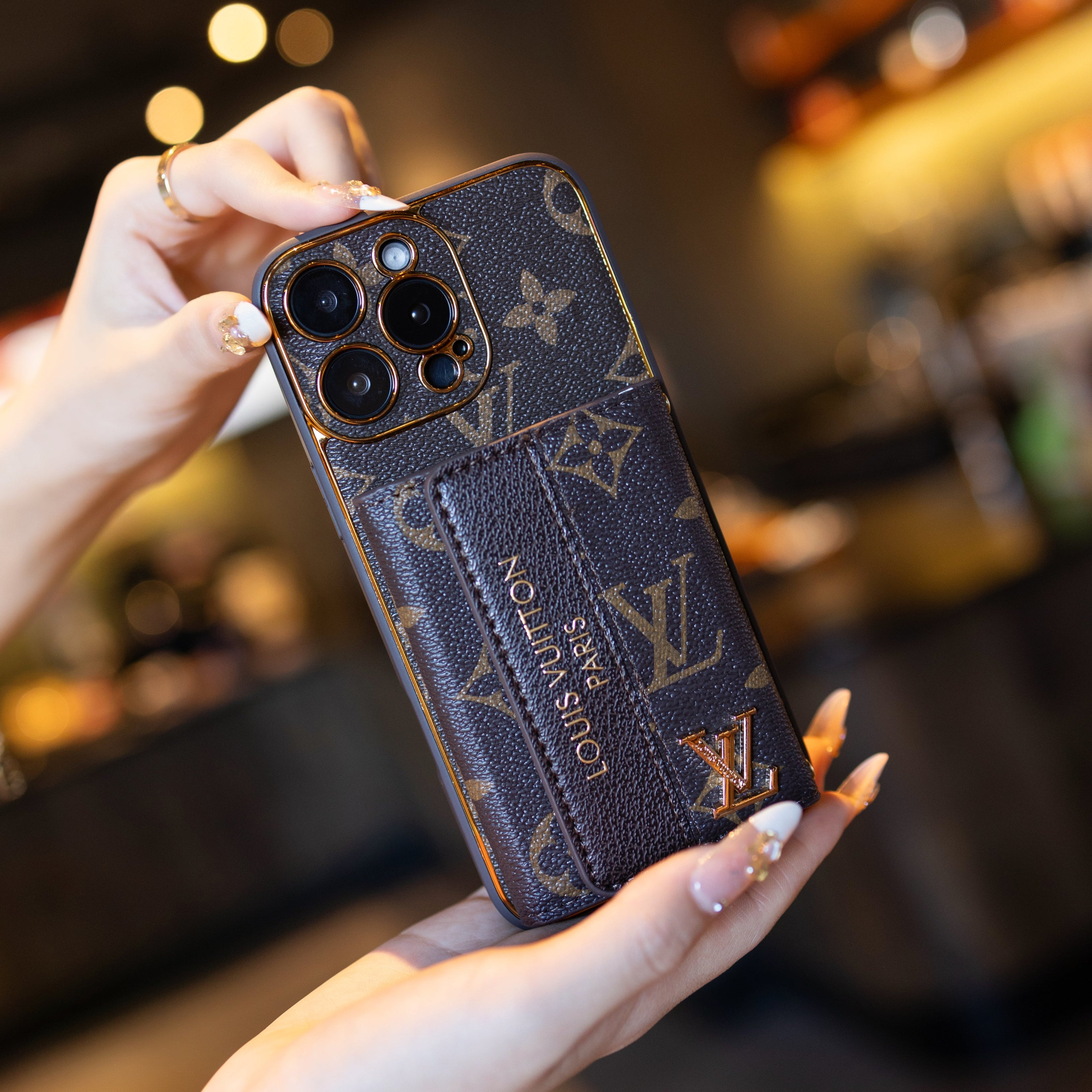 Luxury Advanced Leather iPhone Case with Card Holder & Strap