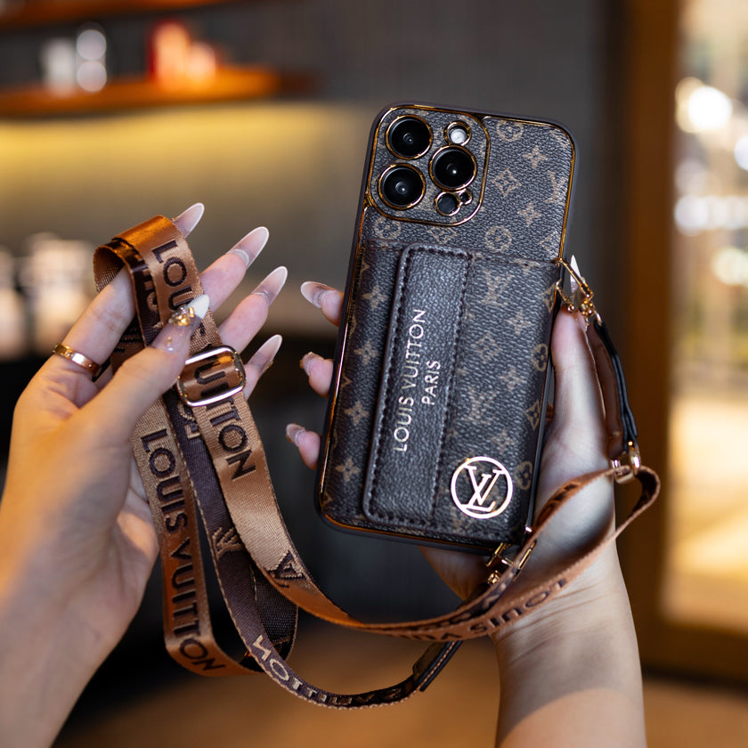 Luxury Advanced Leather iPhone Case with Card Holder & Strap