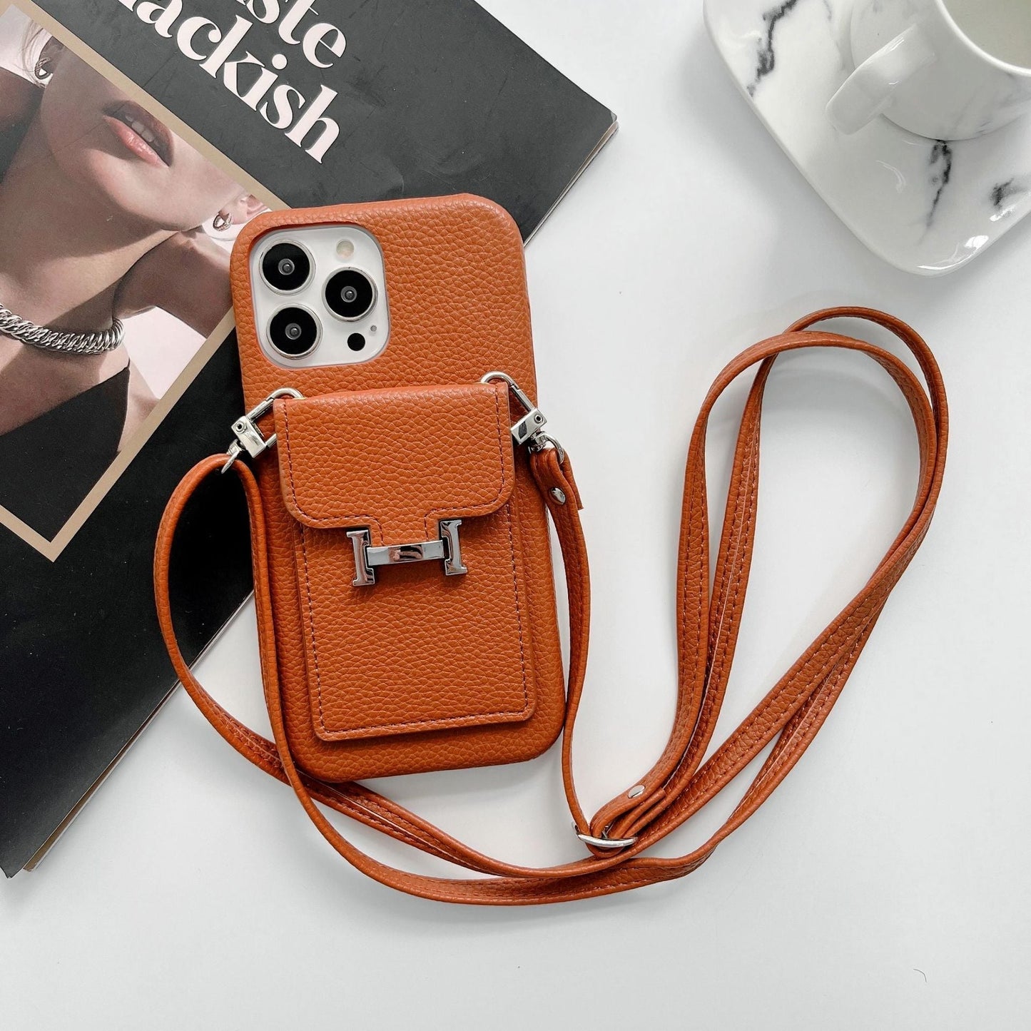 H Card Holder Leather Chain iPhone-deksel
