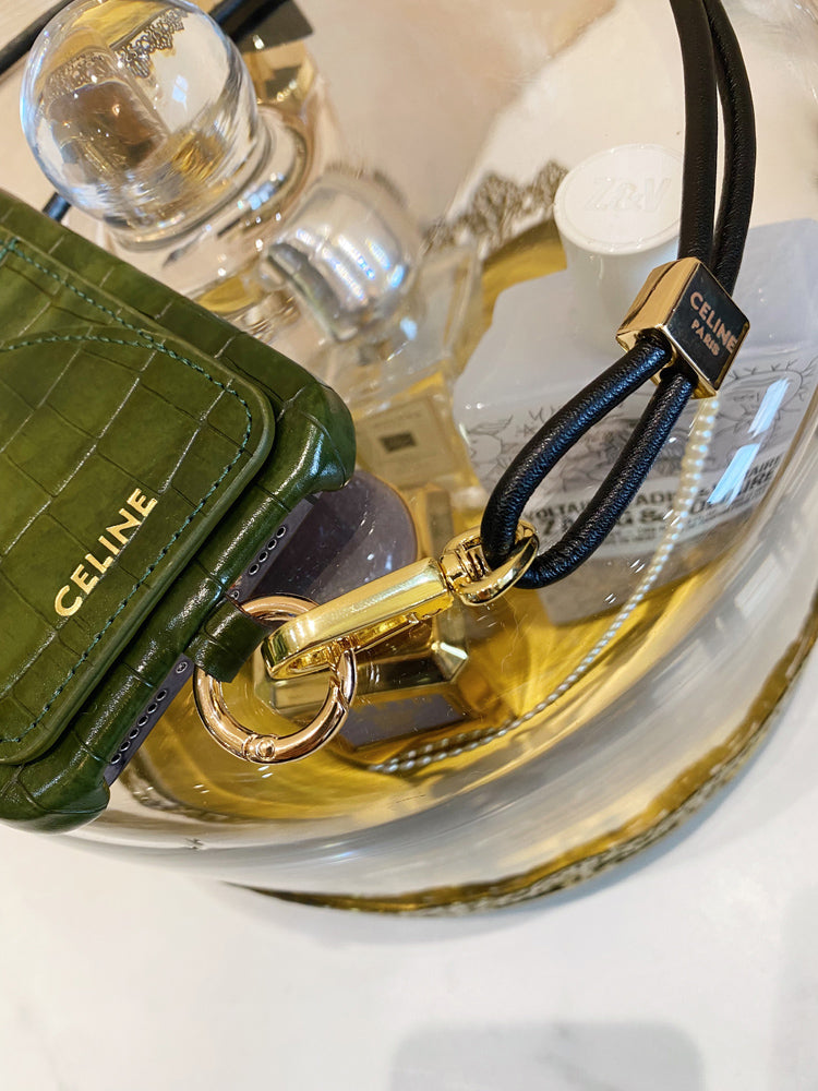 Θήκη για iPhone Celine Print Alligator με θήκη για κάρτα και πράσινο λουράκι -EYP241415