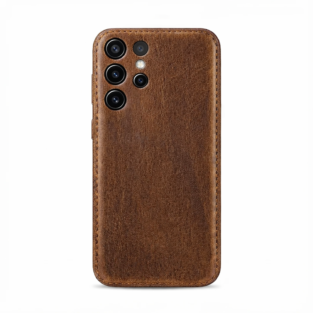 Håndlaget Samsung-veske i grønnsaksgarvet skinn – Vintage Patina Edition