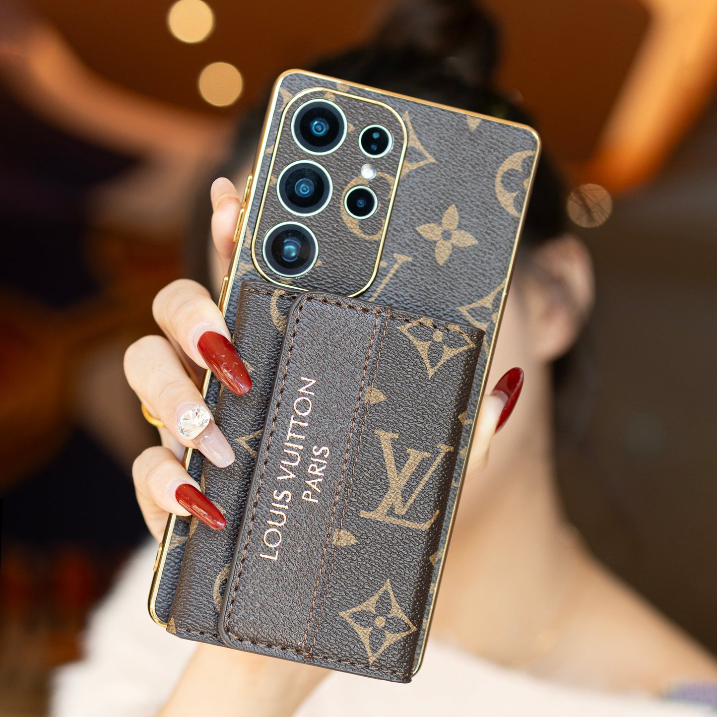 Prémium bőr Samsung tok kártyatartóval & csuklópánttal