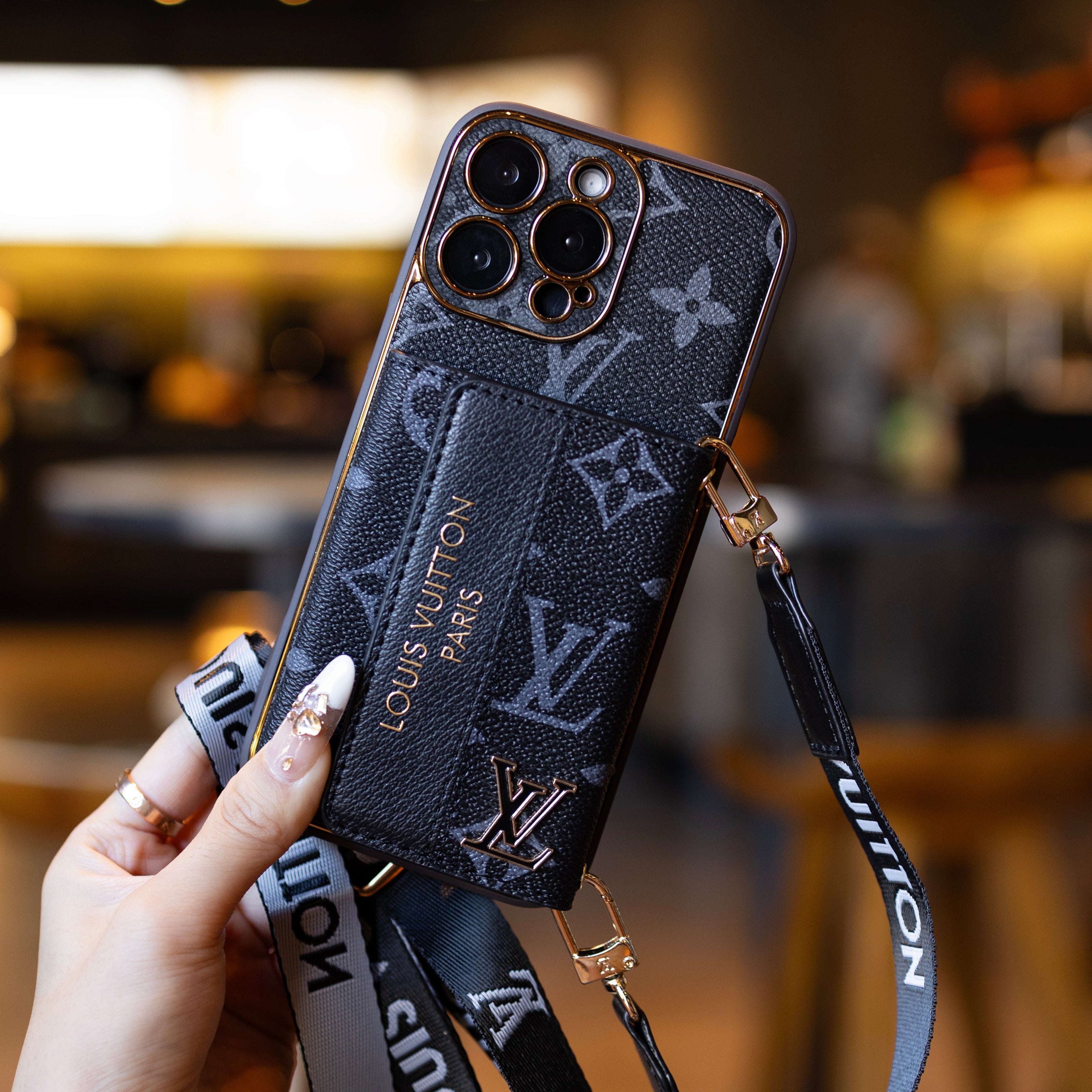 Luxury Advanced Leather iPhone Case with Card Holder & Strap