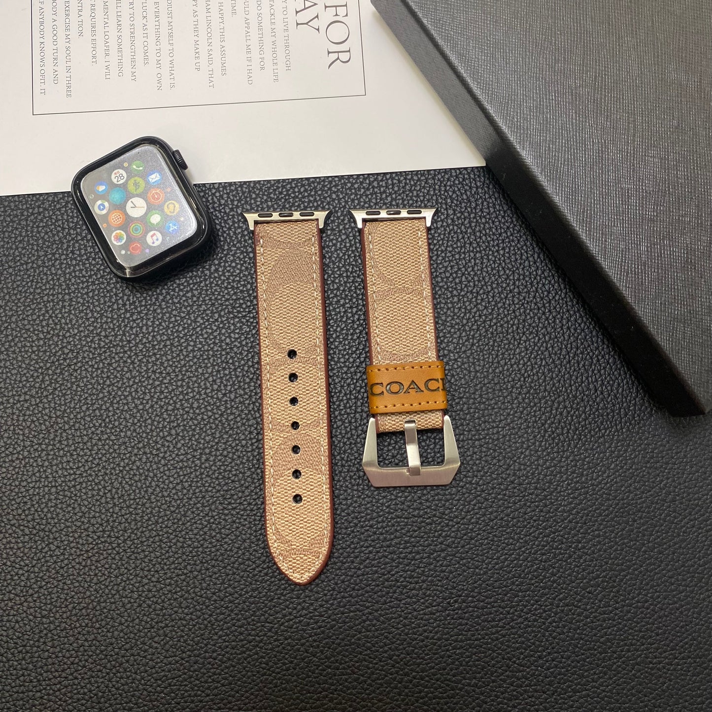 Δερμάτινο Coach Apple Watch Band Ανοιχτό καφέ-YHK244221710