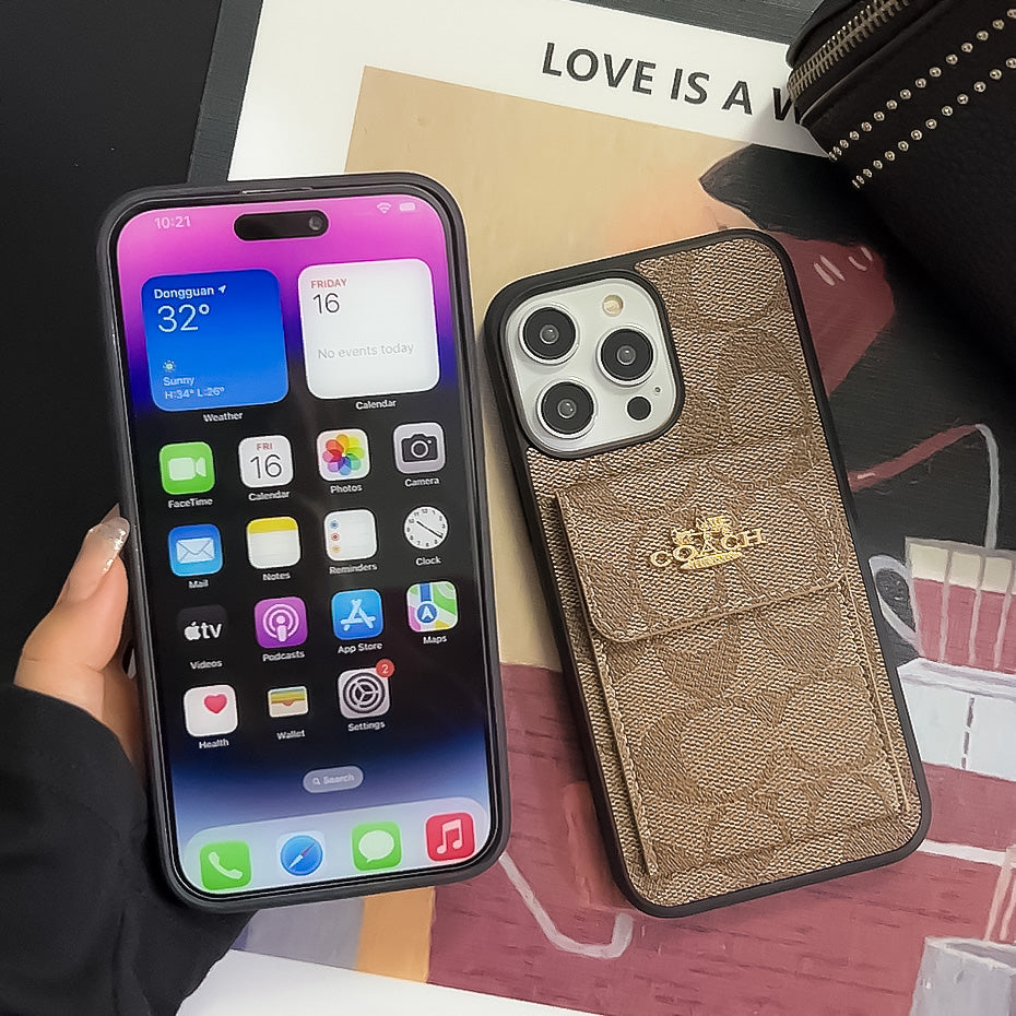 Klasična futrola za iPhone s držačem kartice i novčanikom svijetlo smeđa -SZK240425