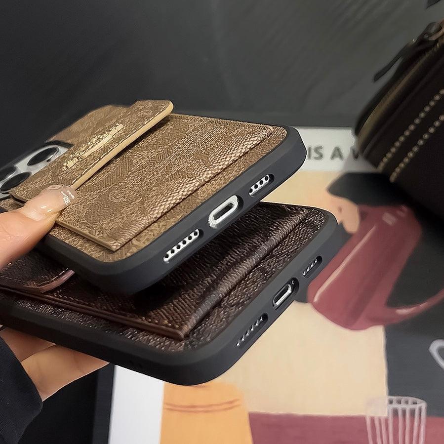 Klasična futrola za iPhone s držačem kartice i novčanikom svijetlo smeđa -SZK240425