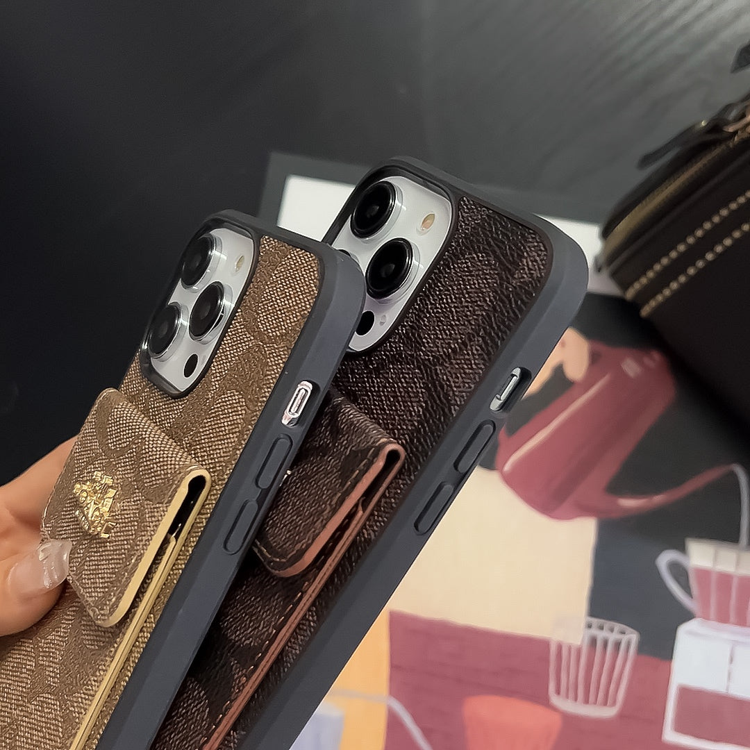 Klasična futrola za iPhone s držačem kartice i novčanikom svijetlo smeđa -SZK240425