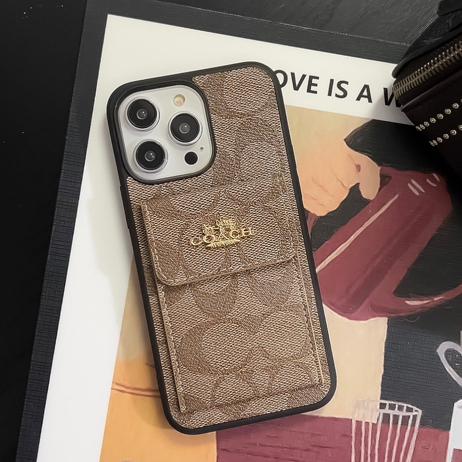 Klasična futrola za iPhone s držačem kartice i novčanikom svijetlo smeđa -SZK240425