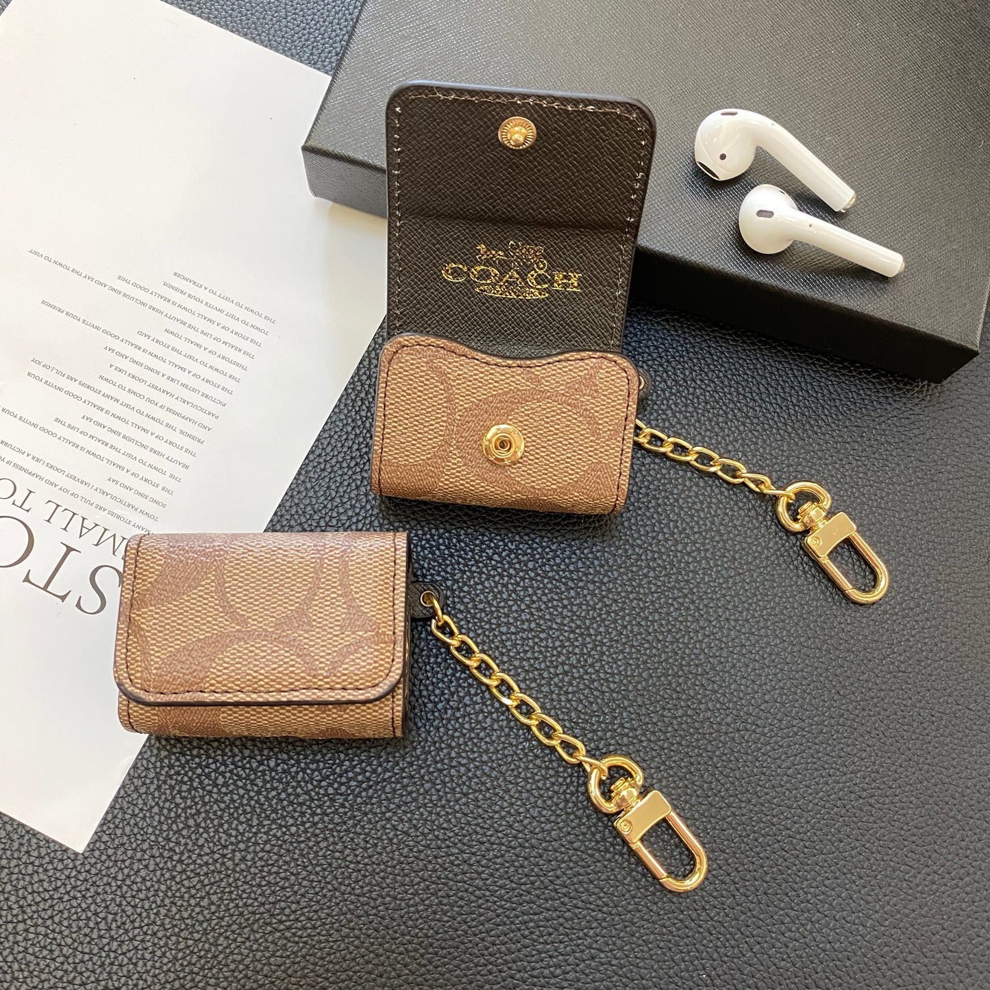 Luxury Coach AirPods deksler lysebrun-YH240425