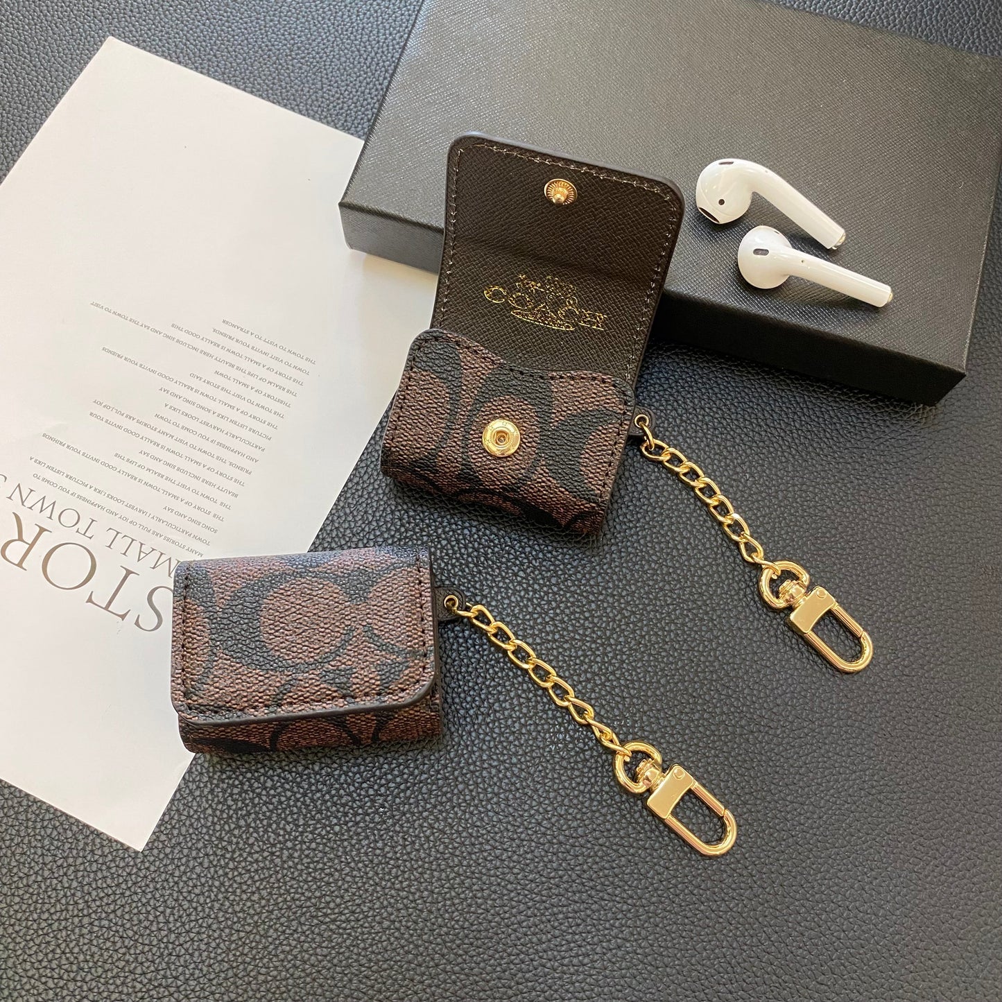 Luxury Coach AirPods deksler Mørkebrun-YH240425