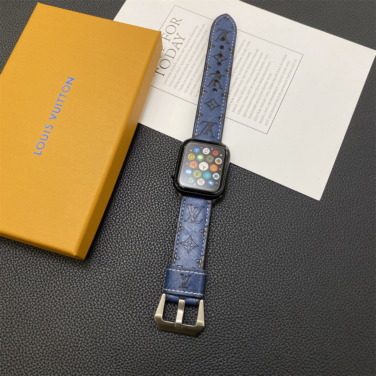 Skinnmonogram Apple Watch-bånd Skinnblå-YH24422
