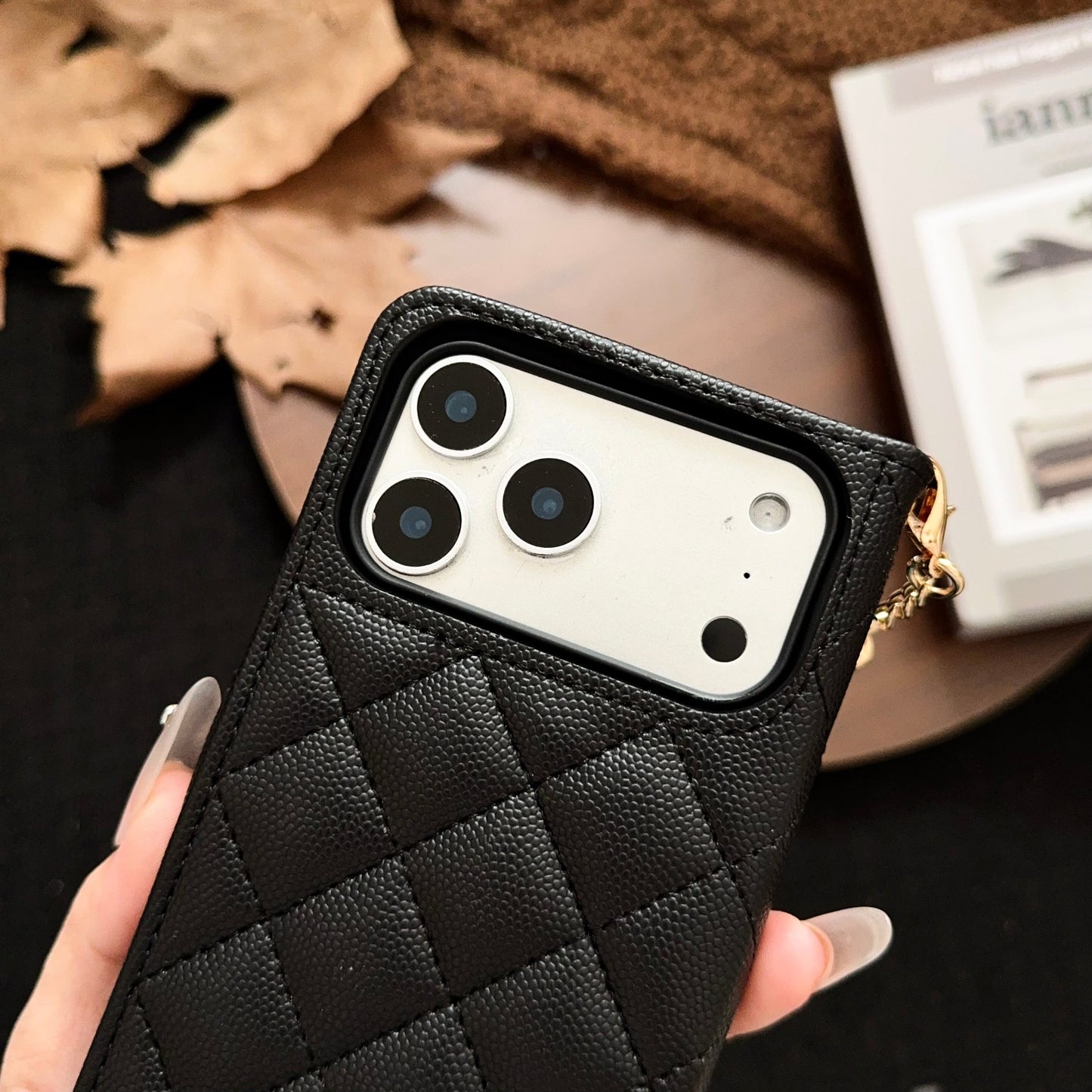 Luxury Quilted Wallet iPhone Case with Tassel & Gold Clasp
