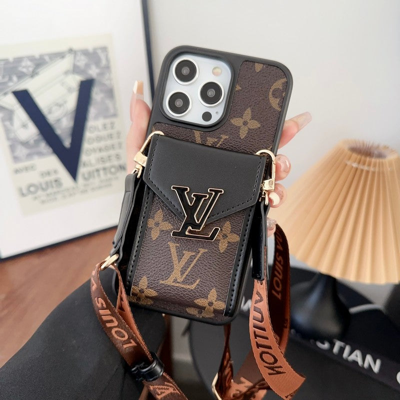 Funda de iPhone con cadena de cinco colores y tarjetero de lujo