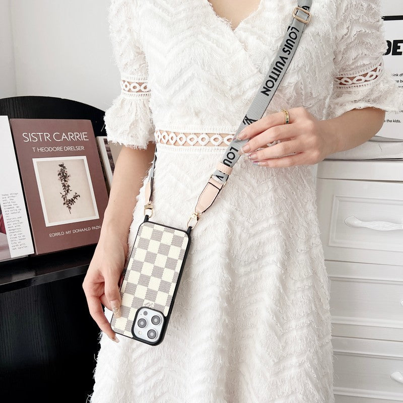Ylellinen musta & valkoinen Crossbody iPhone-kuori