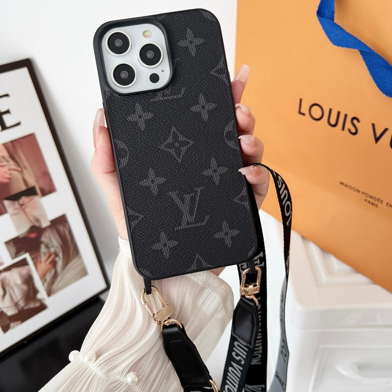 Ylellinen musta & valkoinen Crossbody iPhone-kuori