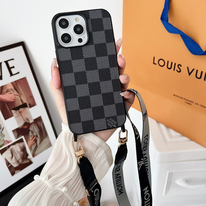 Ylellinen musta & valkoinen Crossbody iPhone-kuori
