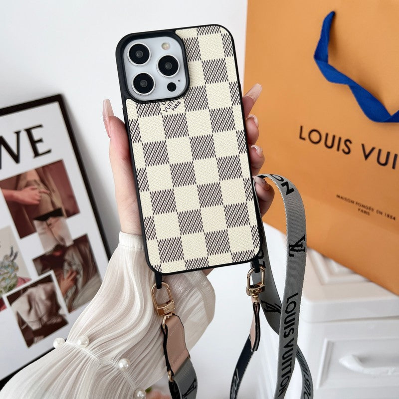 Ylellinen musta & valkoinen Crossbody iPhone-kuori