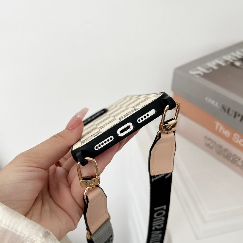 Ylellinen musta & valkoinen Crossbody iPhone-kuori