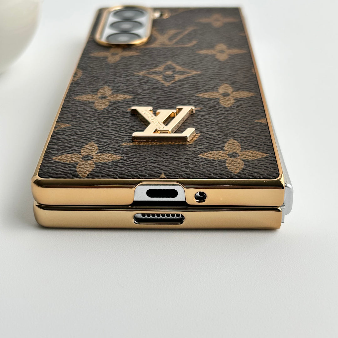 Samsung Galaxy Z Fold 6 só Cás Leathar Plátáilte Óir