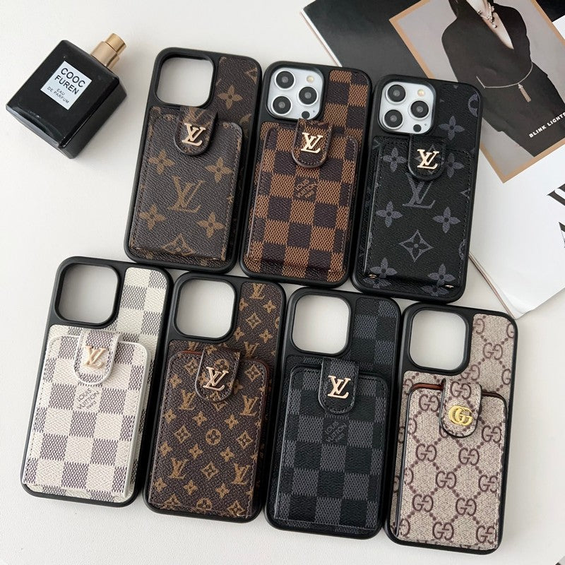 Ylellinen musta & valkoinen korttilaukku iPhone-kotelo