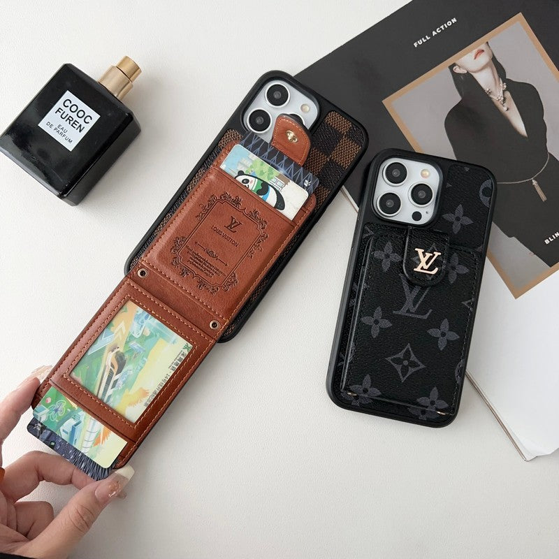 Ylellinen musta & valkoinen korttilaukku iPhone-kotelo
