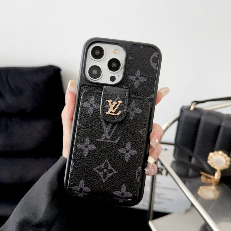 Ylellinen musta & valkoinen korttilaukku iPhone-kotelo