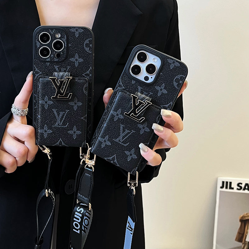 Coque et skin iPhone de luxe avec chaîne de sac à cartes noire