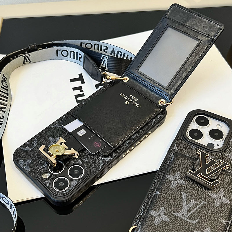 Coque et skin iPhone de luxe avec chaîne de sac à cartes noire