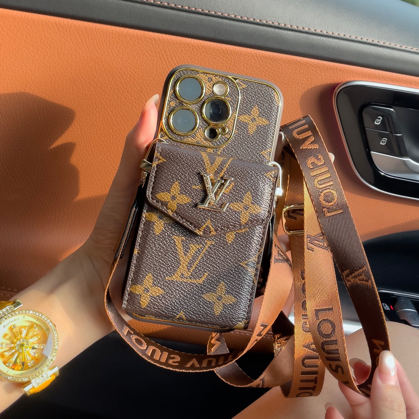 Capa clássica de luxo para iPhone com porta-cartões