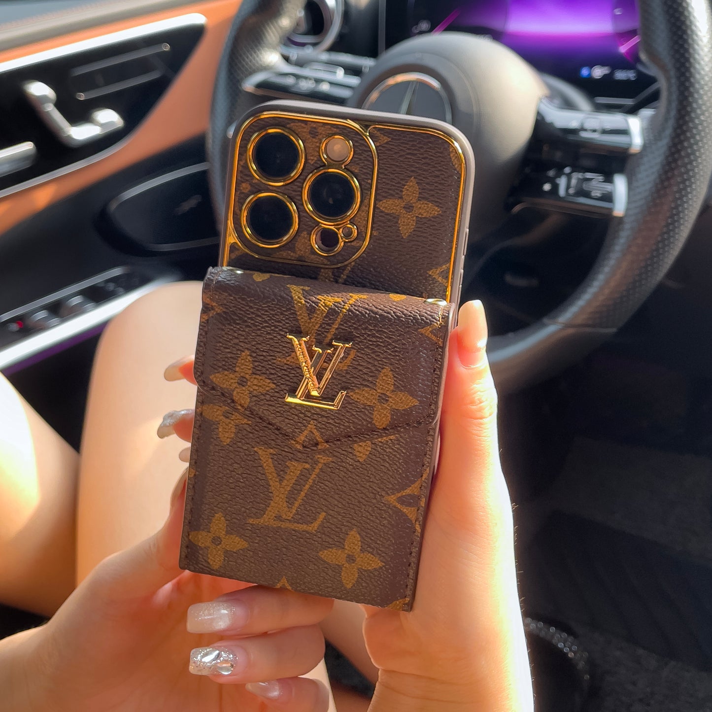 Capa clássica de luxo para iPhone com porta-cartões