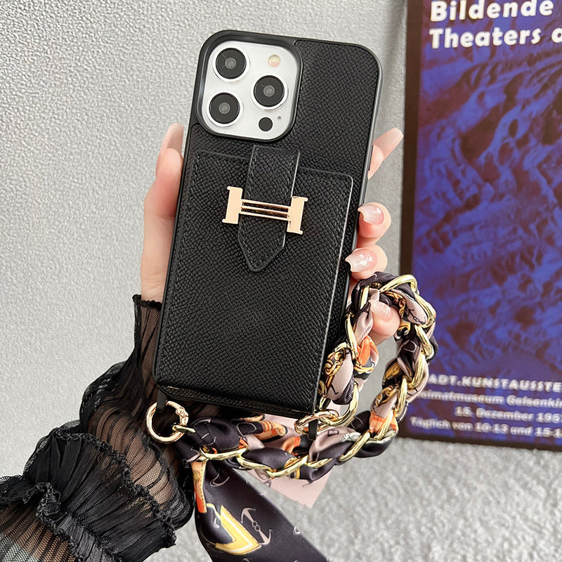 Hカードバッグ スカーフ レザーiPhoneケース