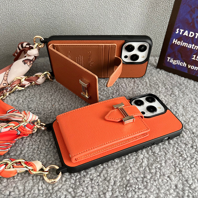 Hカードバッグ スカーフ レザーiPhoneケース