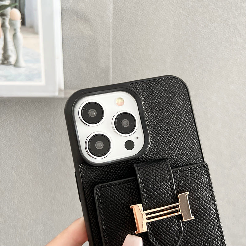 Hカードバッグ スカーフ レザーiPhoneケース