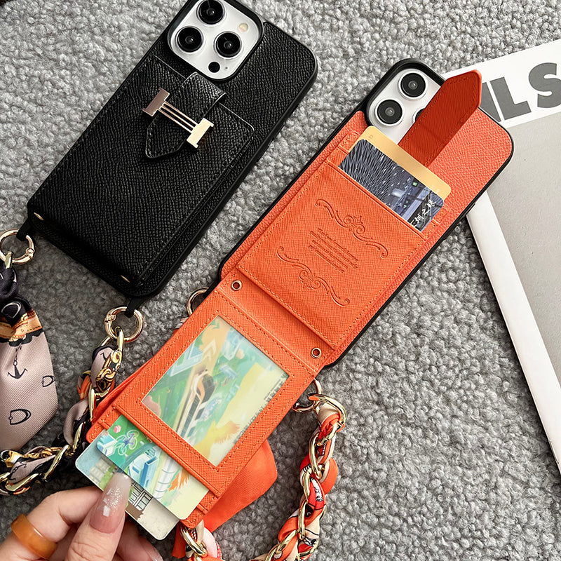 Hカードバッグ スカーフ レザーiPhoneケース